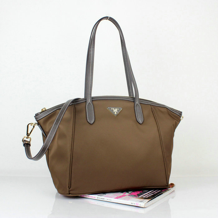 2014 Prada canvas shoulder handbag BR4664 coffee